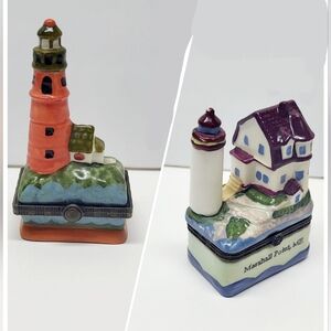 Vintage Lot 2 Lighthouse Trinket Box LIghthouse Collection Cute Sea Aqua